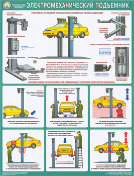 ПС54 Безопасность в авторемонтной мастерской. электромеханический подъемник (ламинированная бумага, А2, 1 лист) - Плакаты - Автотранспорт - Магазин охраны труда Протекторшоп