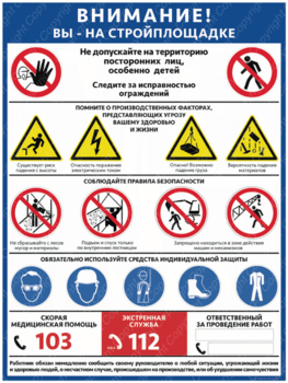 ПС-69 ВНИМАНИЕ! ВЫ НА СТРОЙПЛОЩАДКЕ (пластик, 400х600мм) - Плакаты - Строительство - Магазин охраны труда Протекторшоп